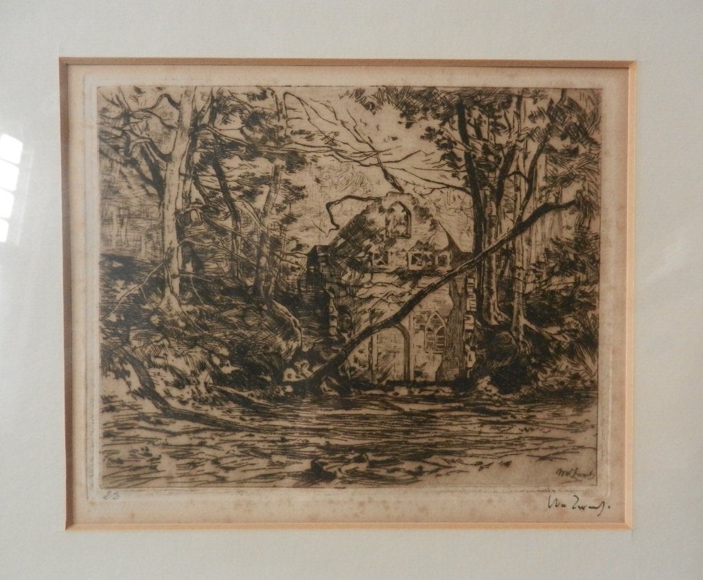 Ets Ruïne met boom Willem de Zwart(1862-1931) vW 23 16x20 cm, Antiek en Kunst, Ets, Origineel, Ophalen of Verzenden, 16 cm