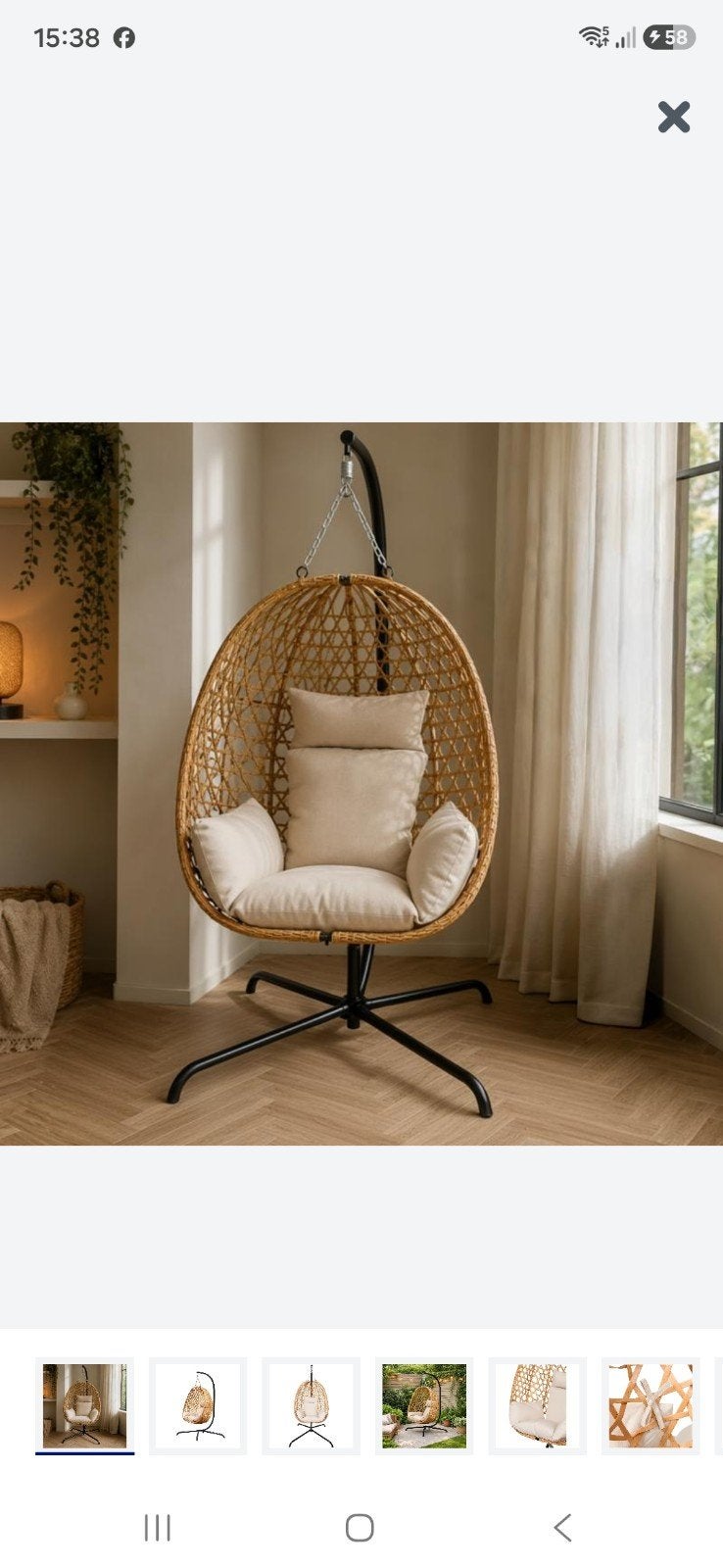 Hangstoel ei bruin/grijs met metalen frame en kussens, Ophalen, Overige materialen, Gebruikt, Loungeset