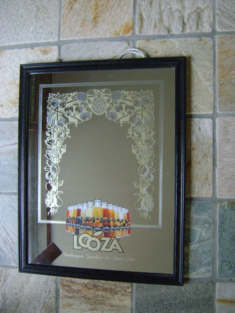 Oude Reclame spiegel - Looza - in houten lijst, Ophalen of Verzenden, Zo goed als nieuw, Reclamebord