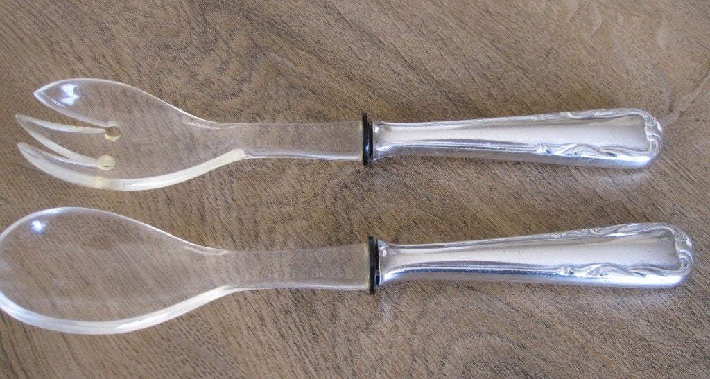 Brocant slabestek, saladebestek, verzilverd heft, Ophalen of Verzenden