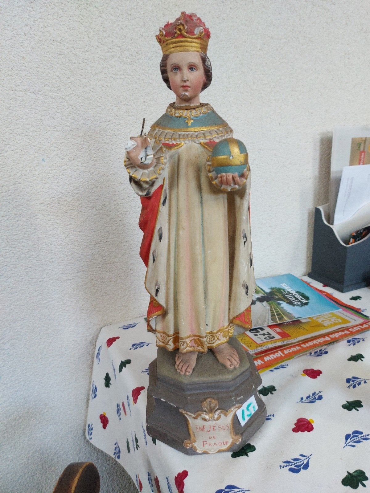 Antiek Beeld  Kindje Jezus van Praag -gips, Antiek en Kunst, Ophalen of Verzenden