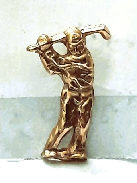 Leuke goudkleurige broche, steekbroche Golfer, Ophalen, Zo goed als nieuw, Goud, Overige materialen