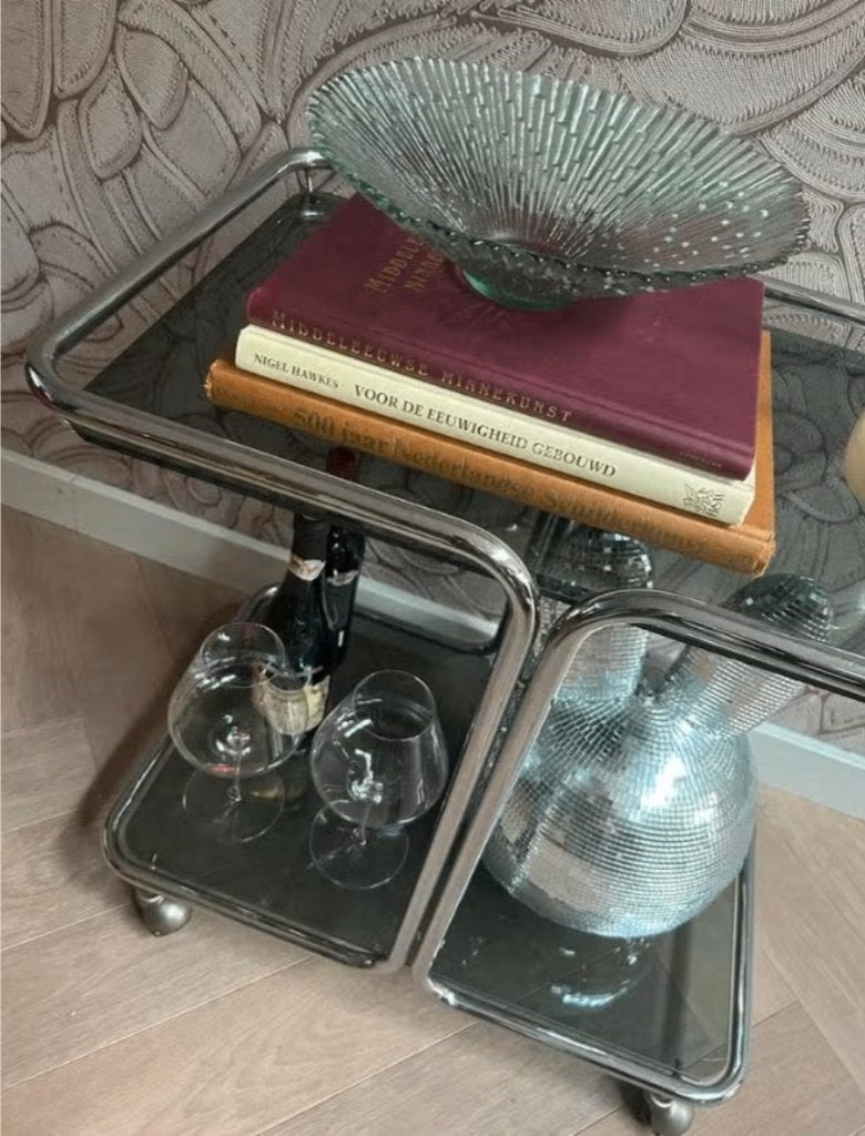 Vintage drank trolley / serveerwagen van chrome, jaren 60/70, Ophalen, Gebruikt