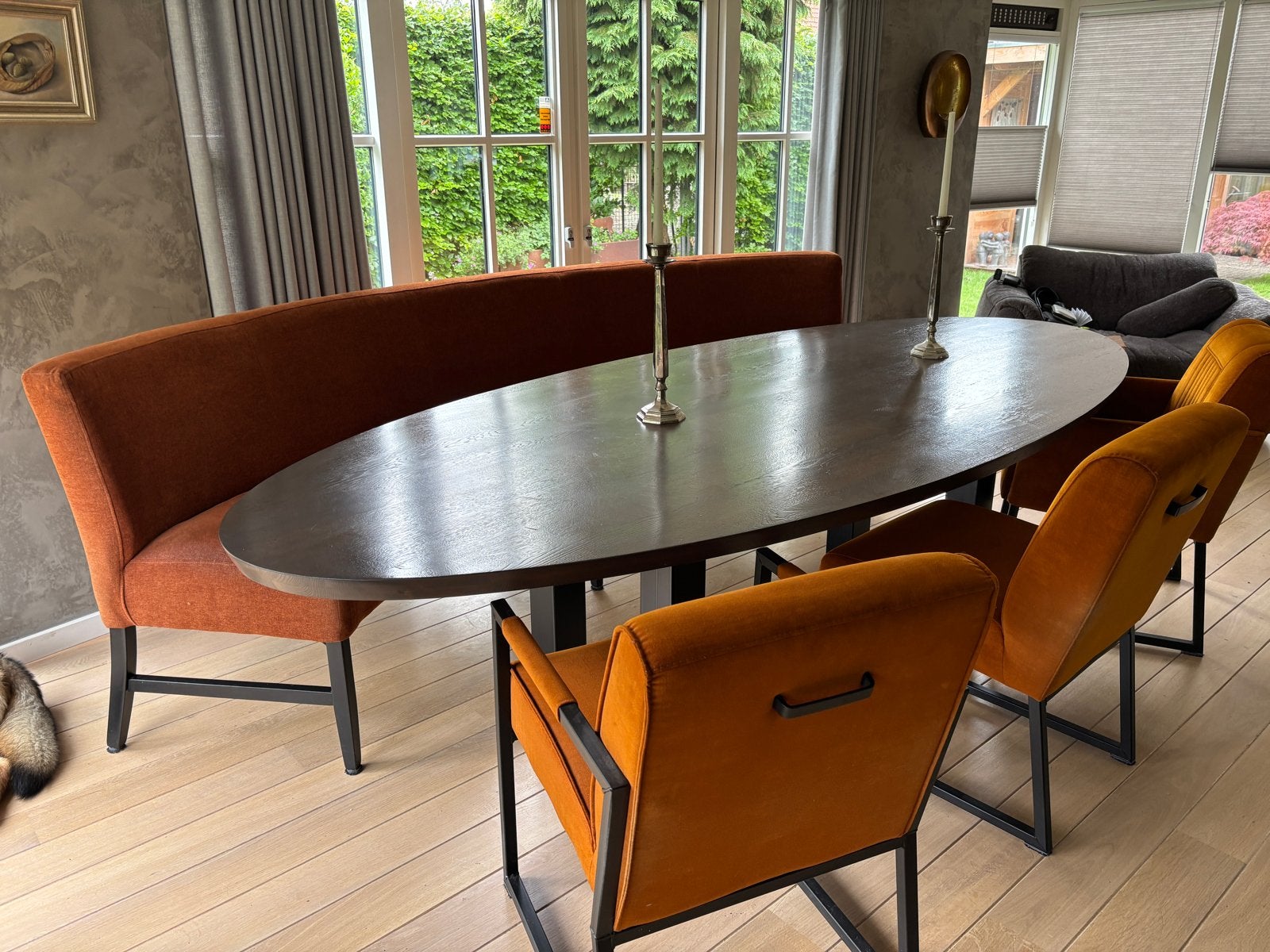 Vermeer eettafel transparant grijs 280cmx120cm eiken, Ophalen, 100 tot 150 cm, 200 cm of meer, Zo goed als nieuw