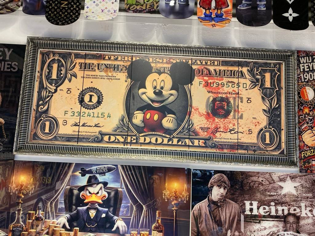 Groot Mickey Mouse kunstwerk 180x80cm met luxe lijst, Ophalen