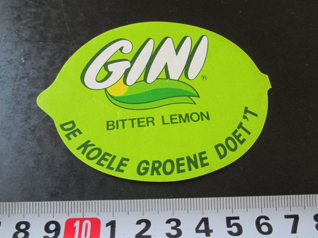 sticker 089 GINI bitter lemon frisdrank de koele groene *, Verzamelen, Ophalen, Zo goed als nieuw
