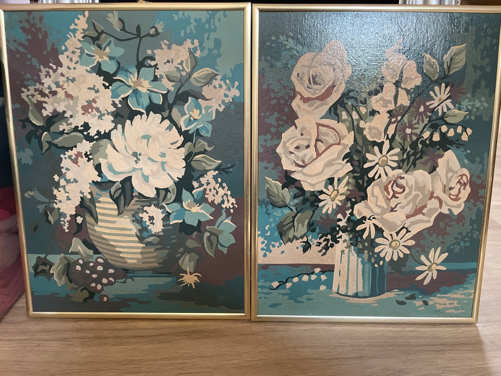 Set van 2 Vintage Bloemen Schilderijen - Paint by Number, Ophalen of Verzenden