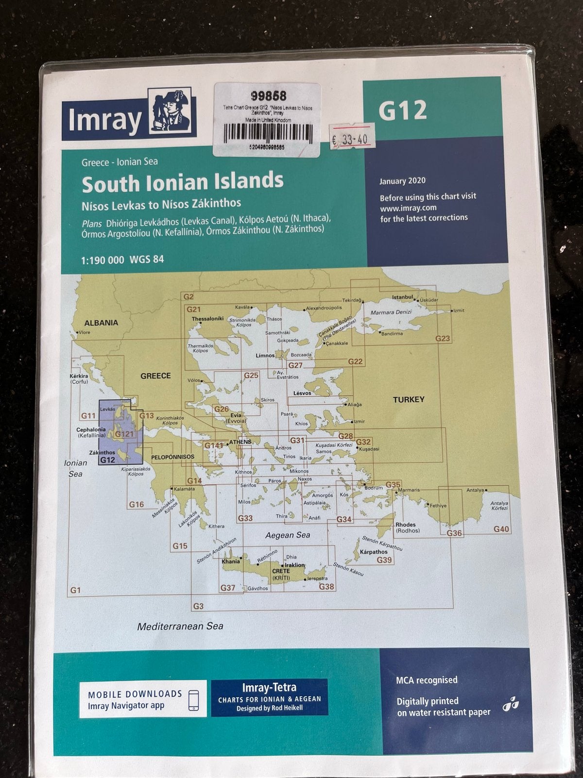 Imray G12 Zeekaart Zuid-Ionische Eilanden, Griekenland, 2000 tot heden, Europa Overig, Ophalen of Verzenden, Landkaart