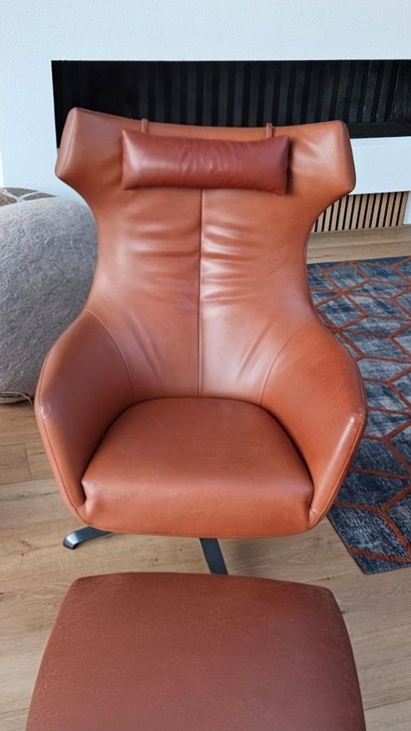 Design on Stock Nosto Cera leder fauteuil+hoofdkussen+poef!!, Ophalen of Verzenden, 75 tot 100 cm, 50 tot 75 cm