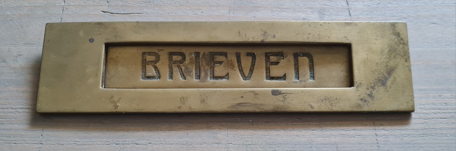 Antieke messing brievenbusklep 'BRIEVEN', Ophalen, Overige materialen, Gebruikt, Brievenbusklep