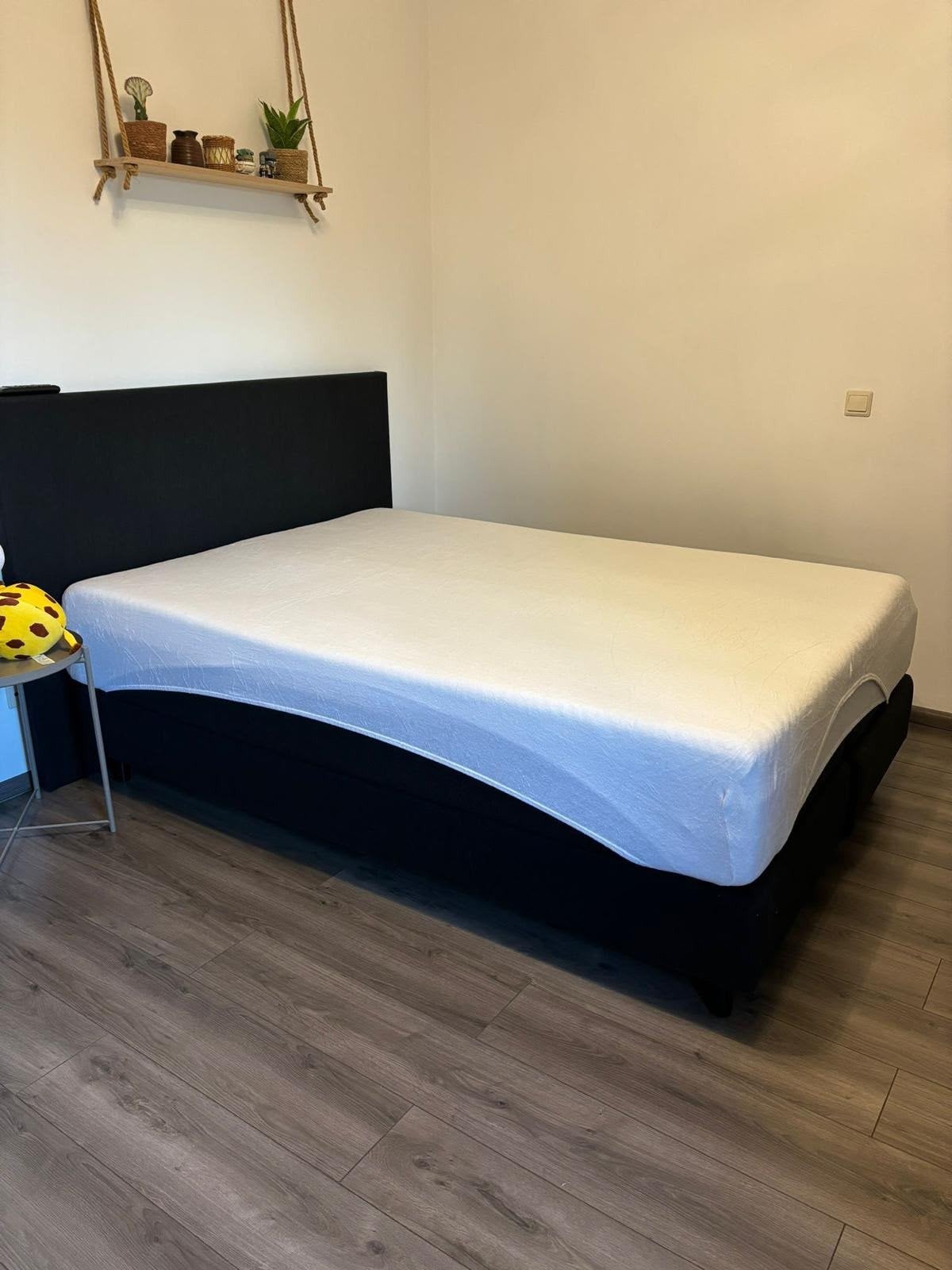 Boxspring compleet met matras en topper - Zwarte stof, Ophalen of Verzenden, Gebruikt, Tweepersoons, Zwart