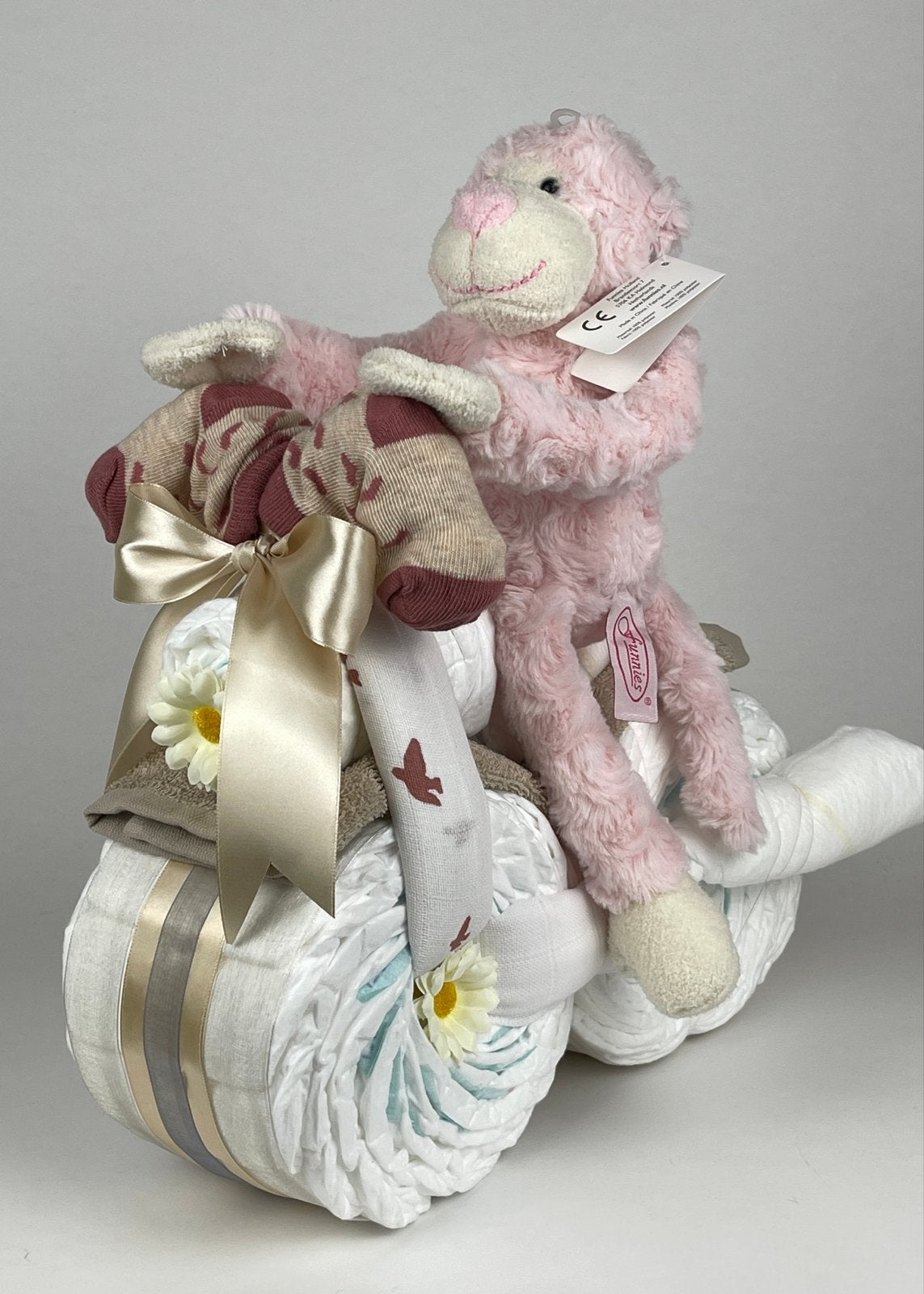 Luiertaart Motor Roze Aap - Kraamcadeau Meisje, Kinderen en Baby's, Ophalen of Verzenden, Nieuw, Kraamcadeau