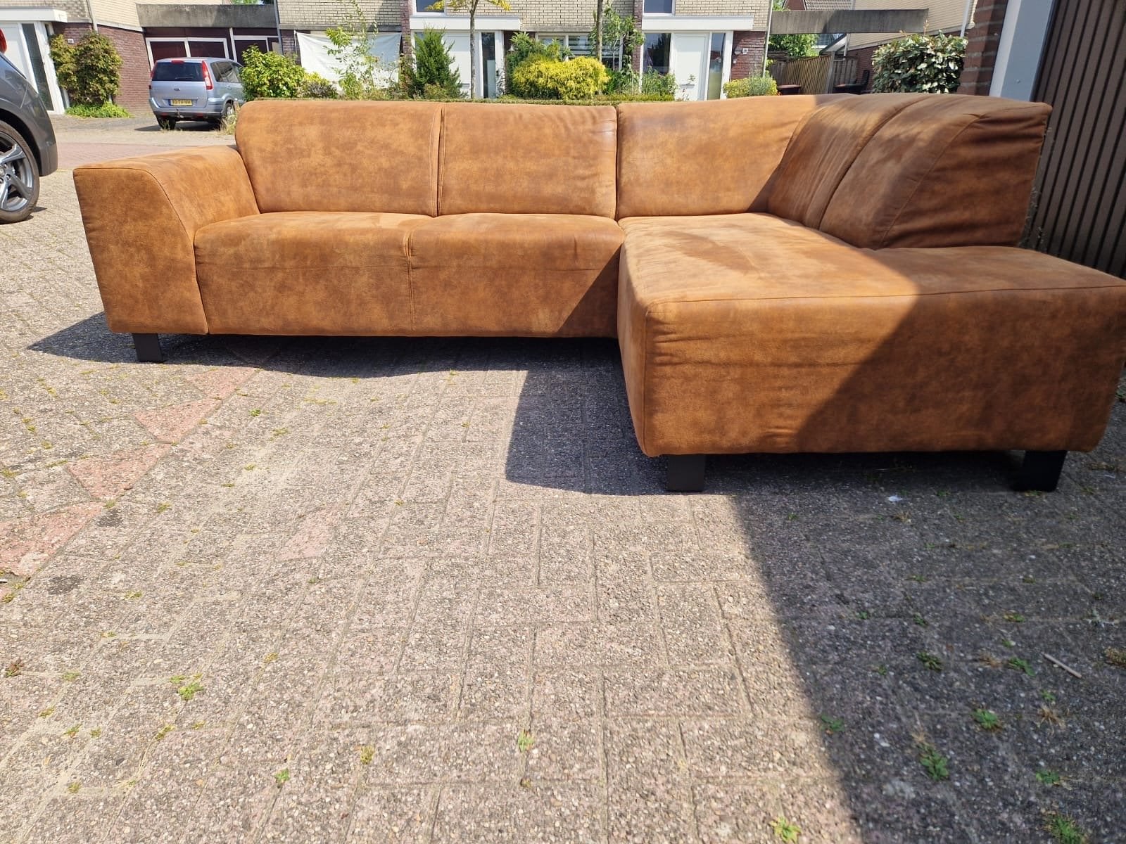 hoekbank cognac kleur, Huis en Inrichting, Banken | Bankstellen, Ophalen, 250 tot 300 cm, Gebruikt, Hoekbank