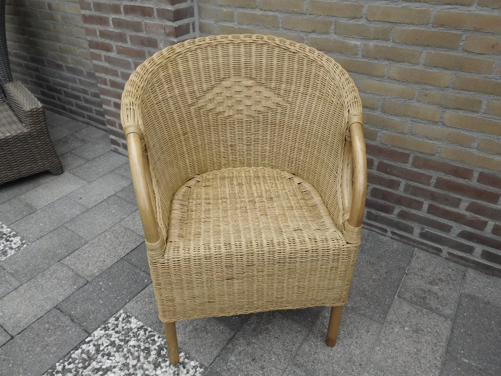 Rotan stoel - Vintage rieten fauteuil, Ophalen, Gebruikt, Overige kleuren, Riet of Rotan
