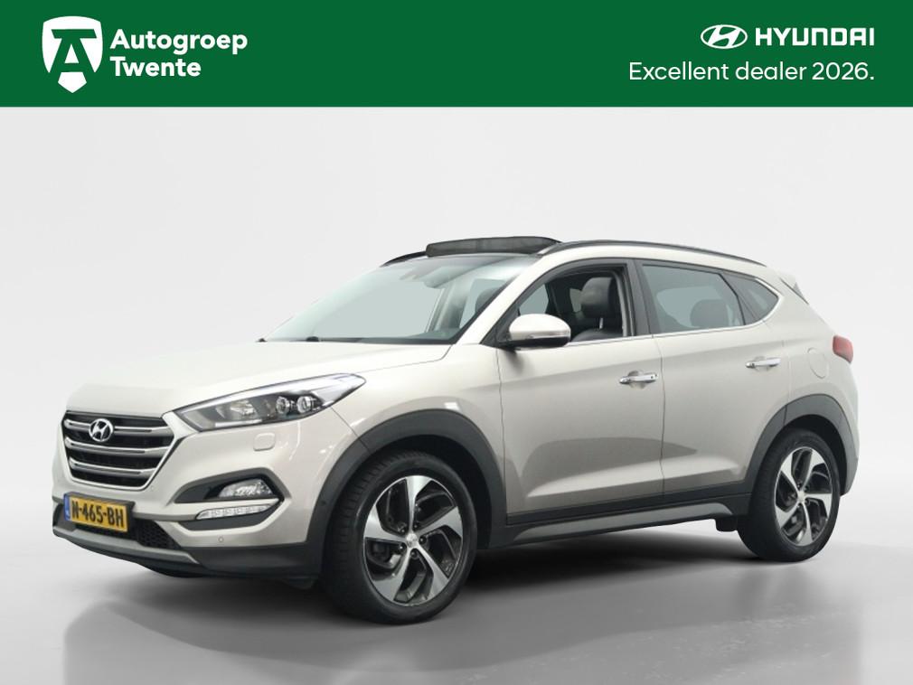 Hyundai Tucson 1.6 T-GDi premium Sky 4WD Automaat | Panodak, 12 maanden, Gebruikt, 4 cilinders, Wit