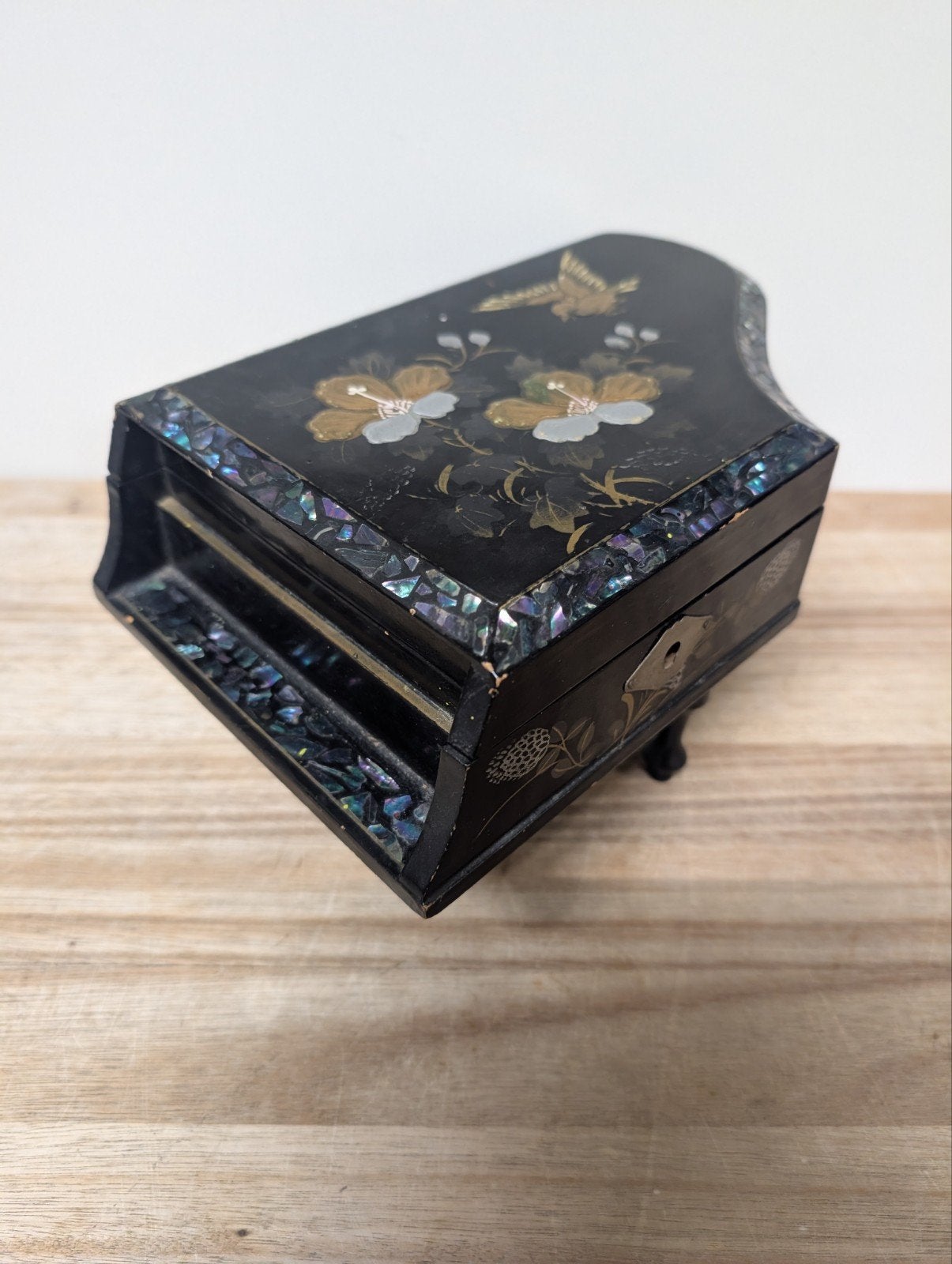 Vintage Japanse lakwerk muziek/sieraden doosje rek5, Zwart, Ophalen of Verzenden, Nvt, Nvt