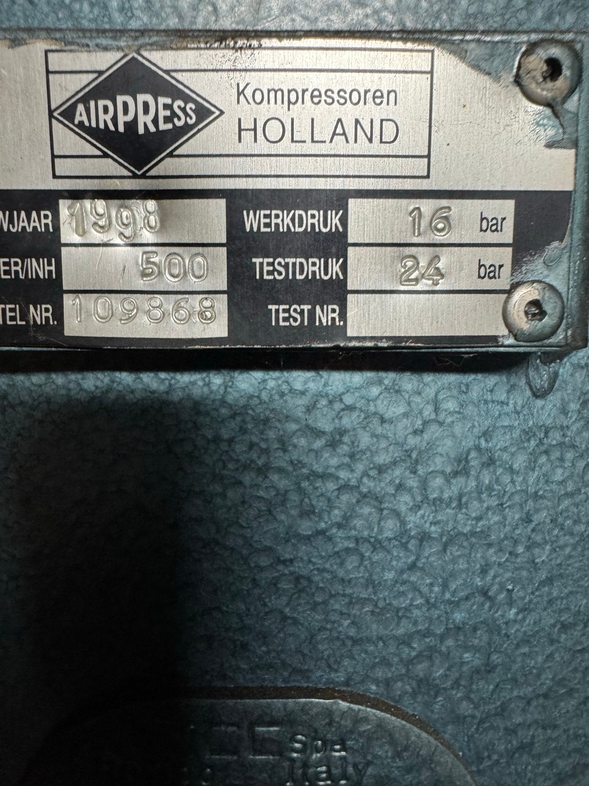 Airpress Balma FELP Compressor met 500L tank, Ophalen, Gebruikt, 800 liter/min of meer, 10 bar of meer