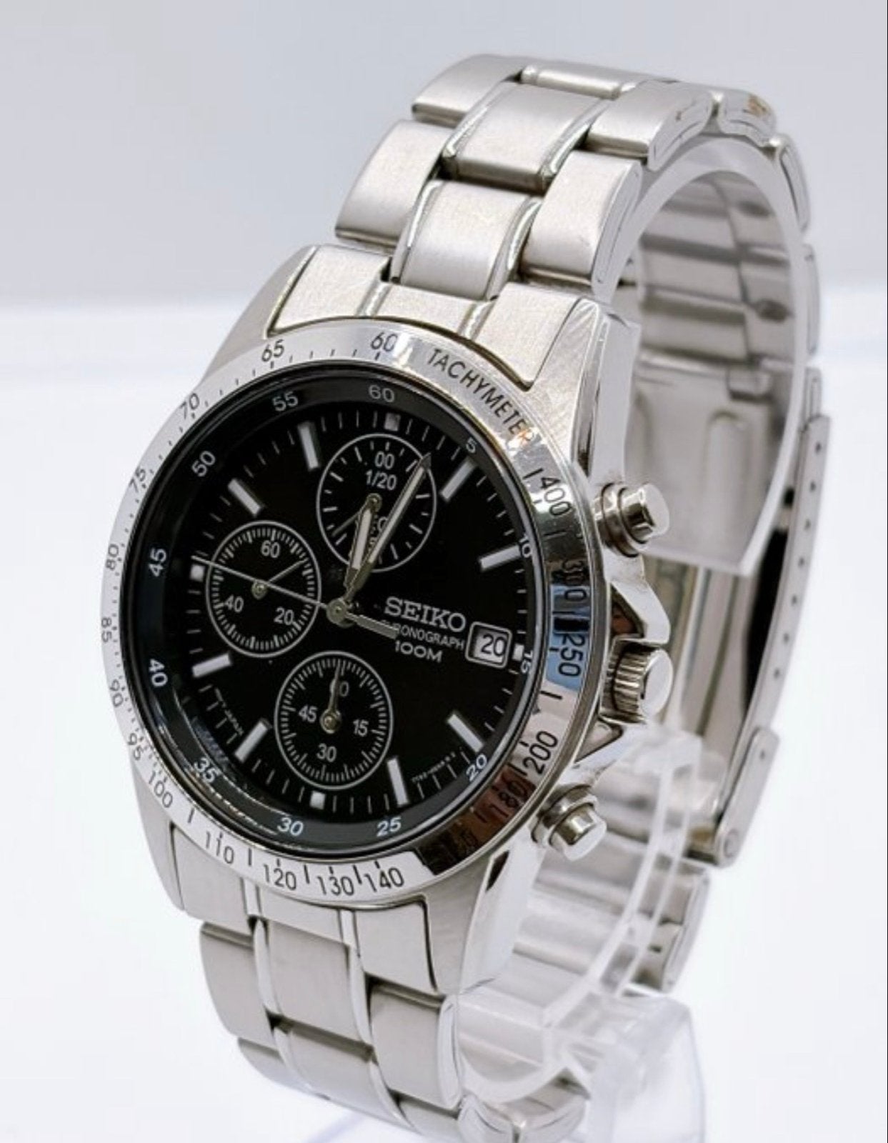 Seiko Chronograph 100M Herenhorloge - Roestvrij Staal, Ophalen of Verzenden, Gebruikt