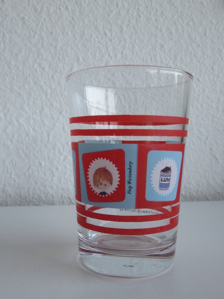 Pluk van de Petteflet Fiep Westendorp glas glaasje rood, Glas of Glazen, Gebruikt, Ophalen of Verzenden, Glas