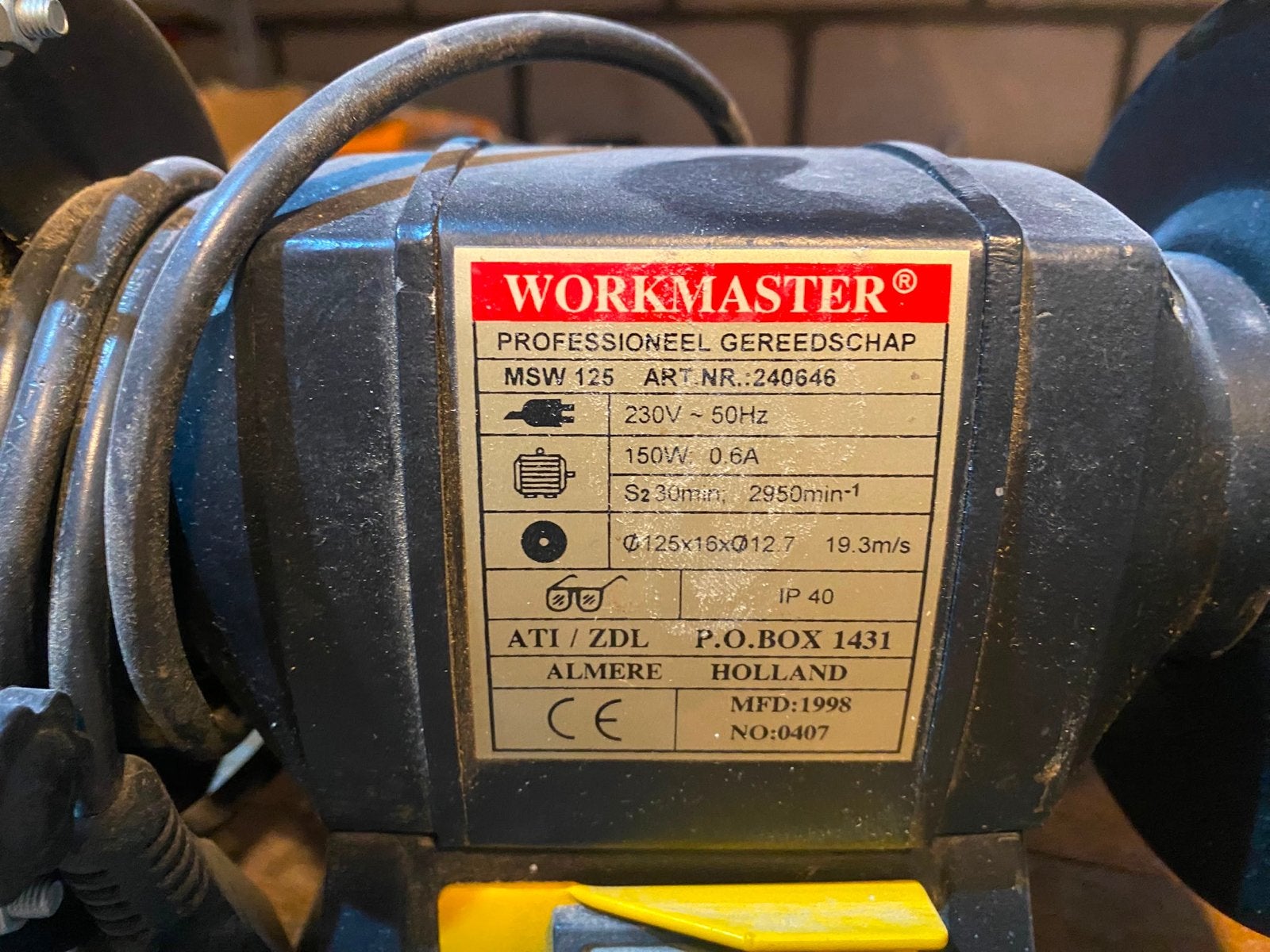 Workmaster MSW 125 Werkbankslijpmachine 150W, Doe-het-zelf en Verbouw, Ophalen, Gebruikt, Minder dan 700 watt, Werkbankslijpmachine