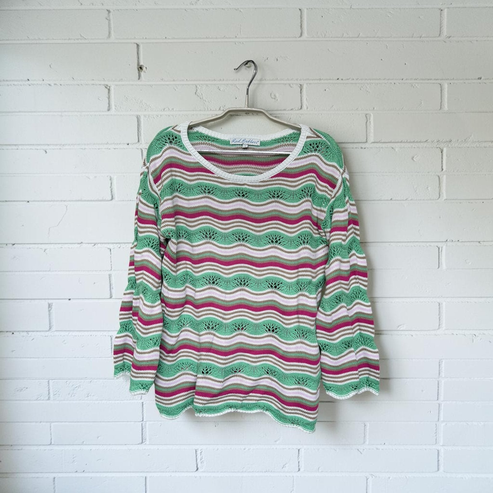 Red Button Trui MaatS Roze Groen Wit Jolene Ajour And Stripe, Rb, Verzenden, Rv, Zo goed als nieuw
