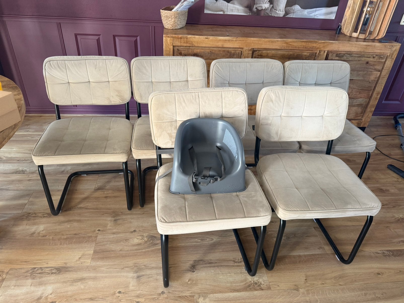 6 kick eetkamerstoelen buisframe, Ophalen, Gebruikt, Overige kleuren, Stof