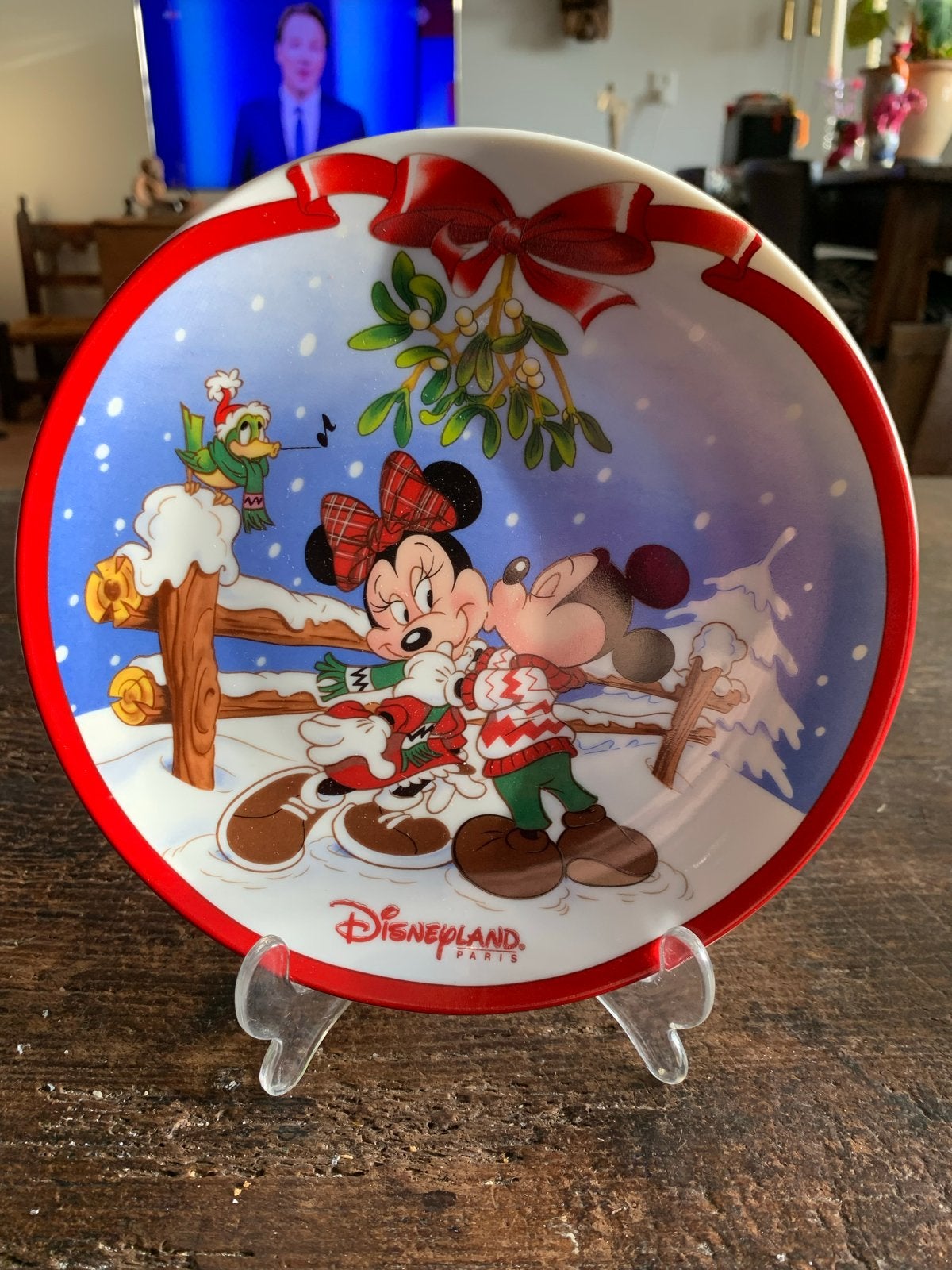 Disney Mickey & Minnie Mouse Kerstbordje Disneyland Parijs, Ophalen of Verzenden, Mickey Mouse, Zo goed als nieuw, Servies