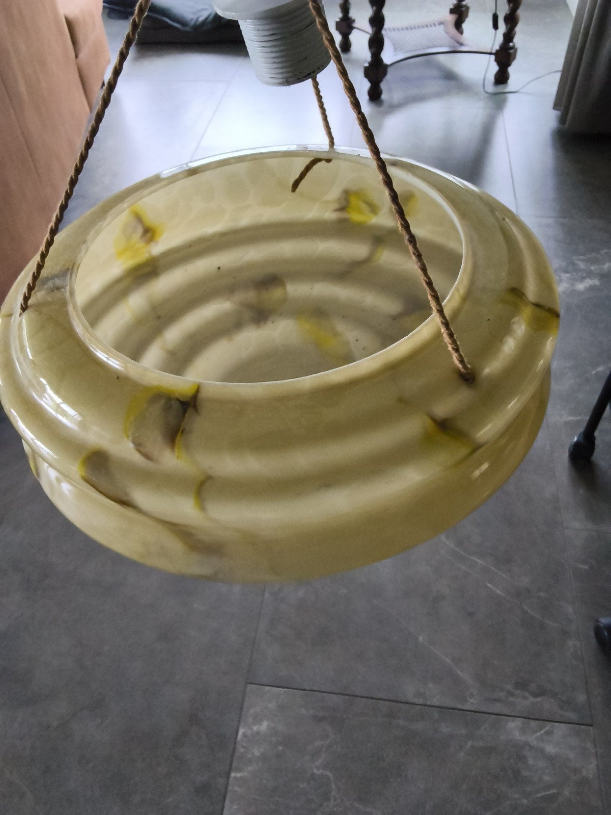 Vintage hanglamp/plafondlamp - Marmerlook glas, Antiek en Kunst, Ophalen of Verzenden