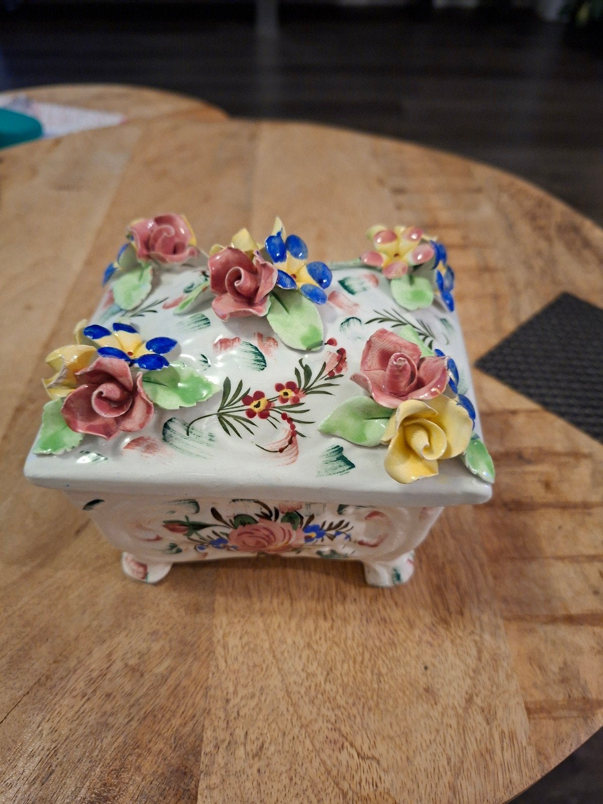Mooie keramieken doos met bloemdecoratie - Made in Italy, Ophalen of Verzenden