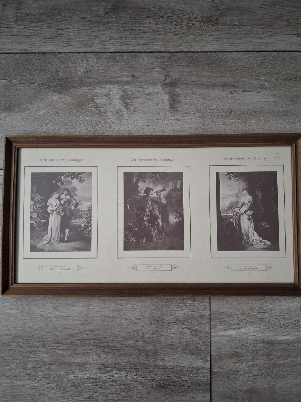 Ingelijst drieluik Carl Schweninger Jr. - Der Trompeter, Antiek en Kunst, Kunst | Schilderijen | Klassiek, Ophalen of Verzenden