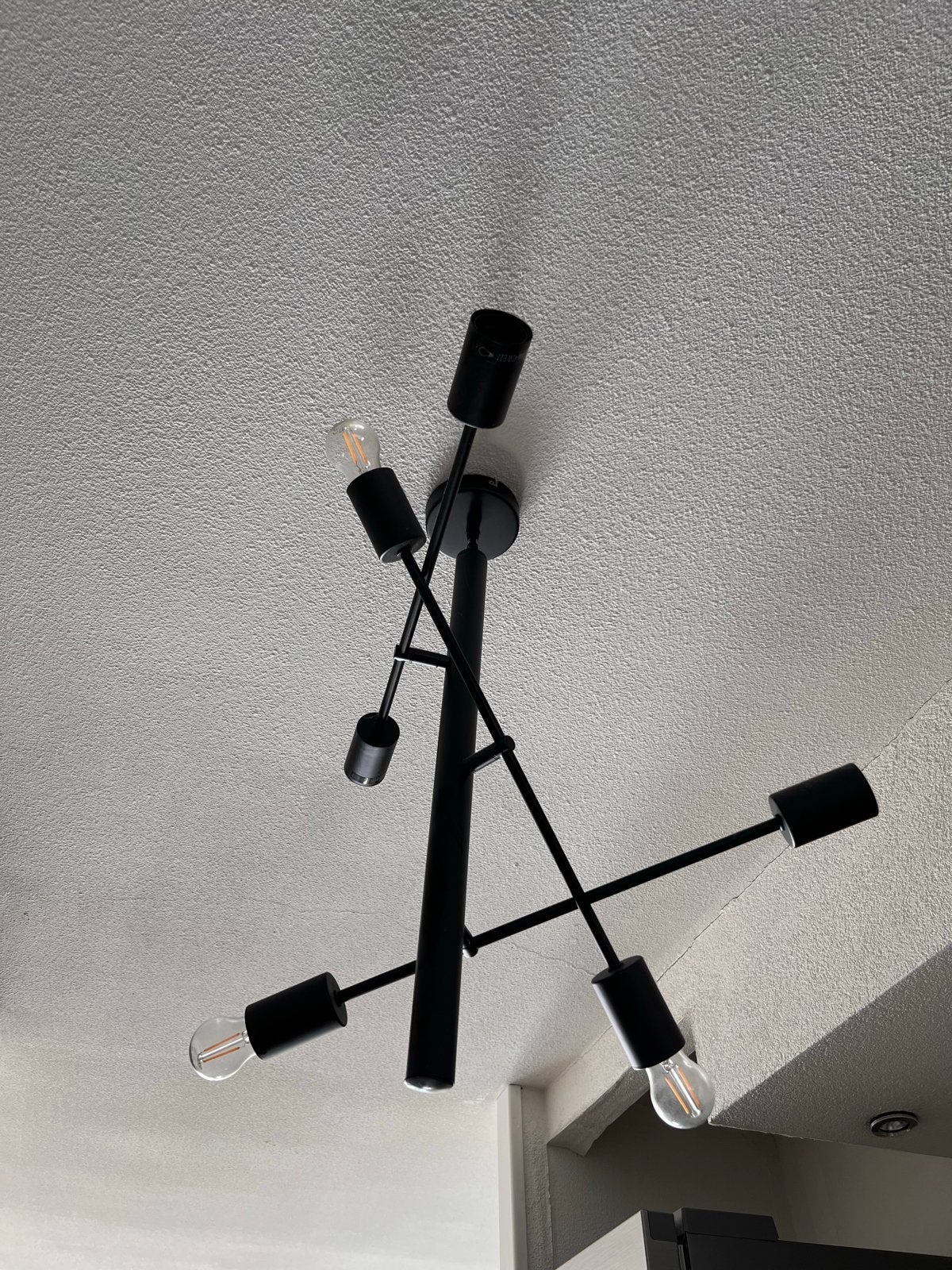 Moderne Zwarte Plafondlamp met 6 Lichtpunten, Ophalen, Modern, Zwart, E27 (groot)