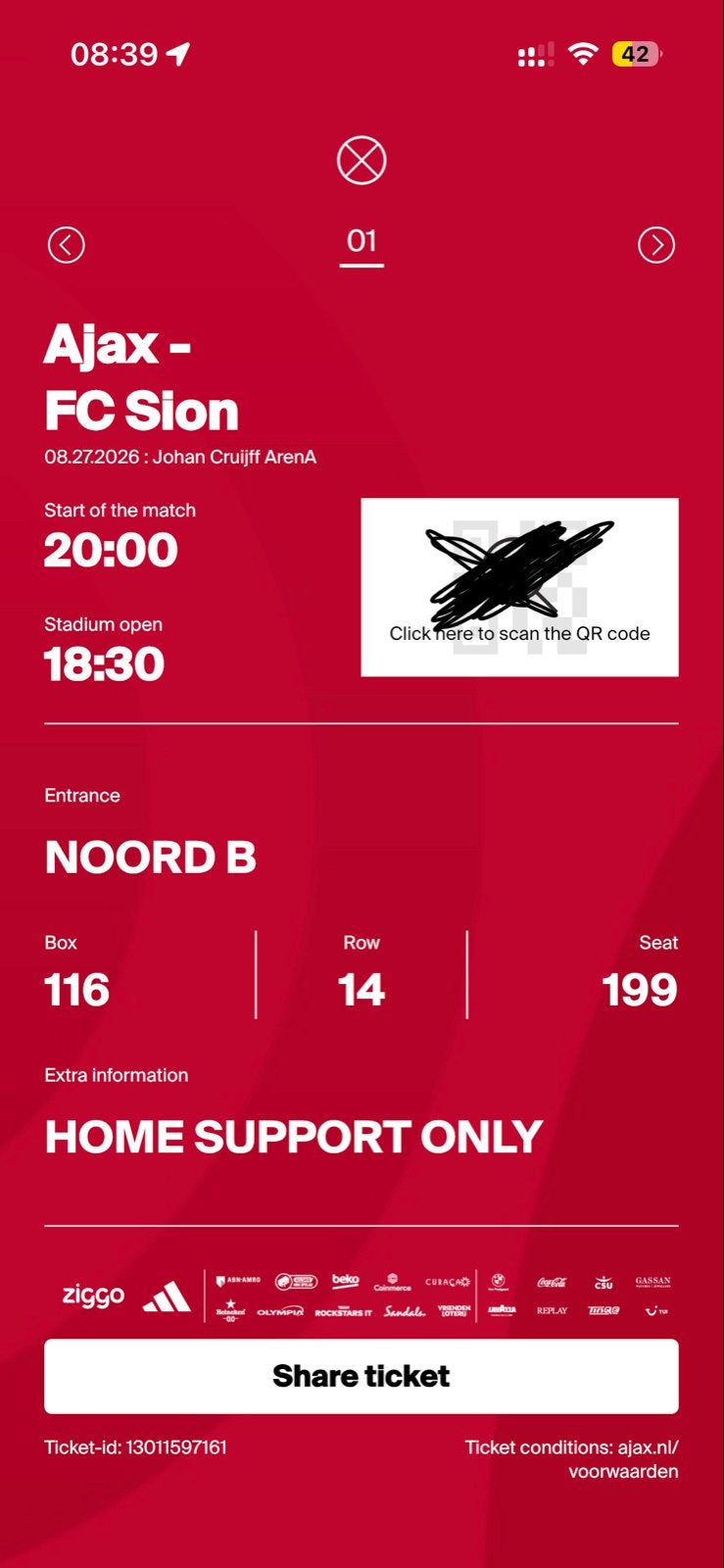 Ajax - Sion ticket, vak 116