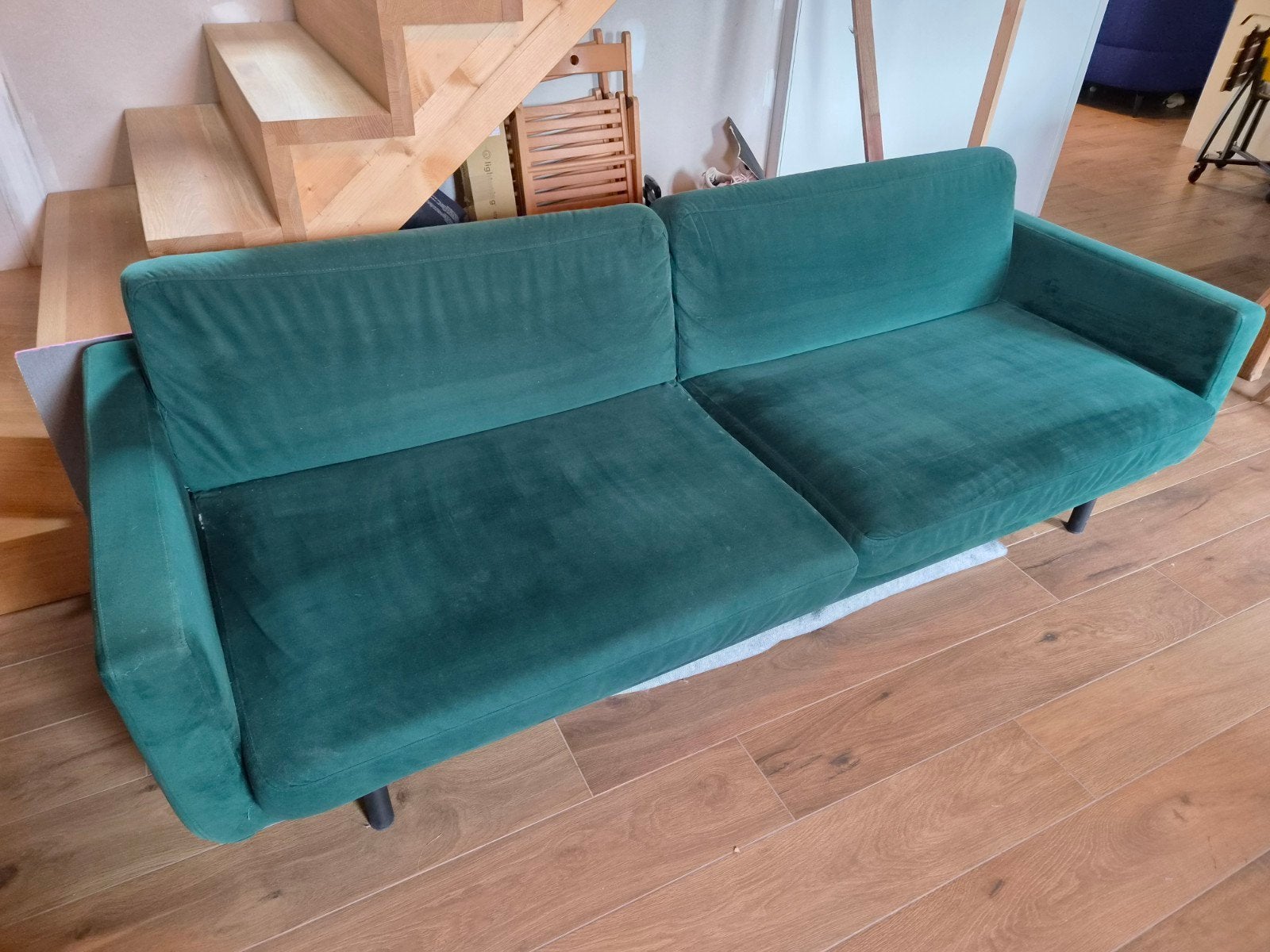 Groene bank 3,5 zits velours Lifestyle Home Collection, Huis en Inrichting, Banken | Bankstellen, Ophalen, Gebruikt, Driepersoons