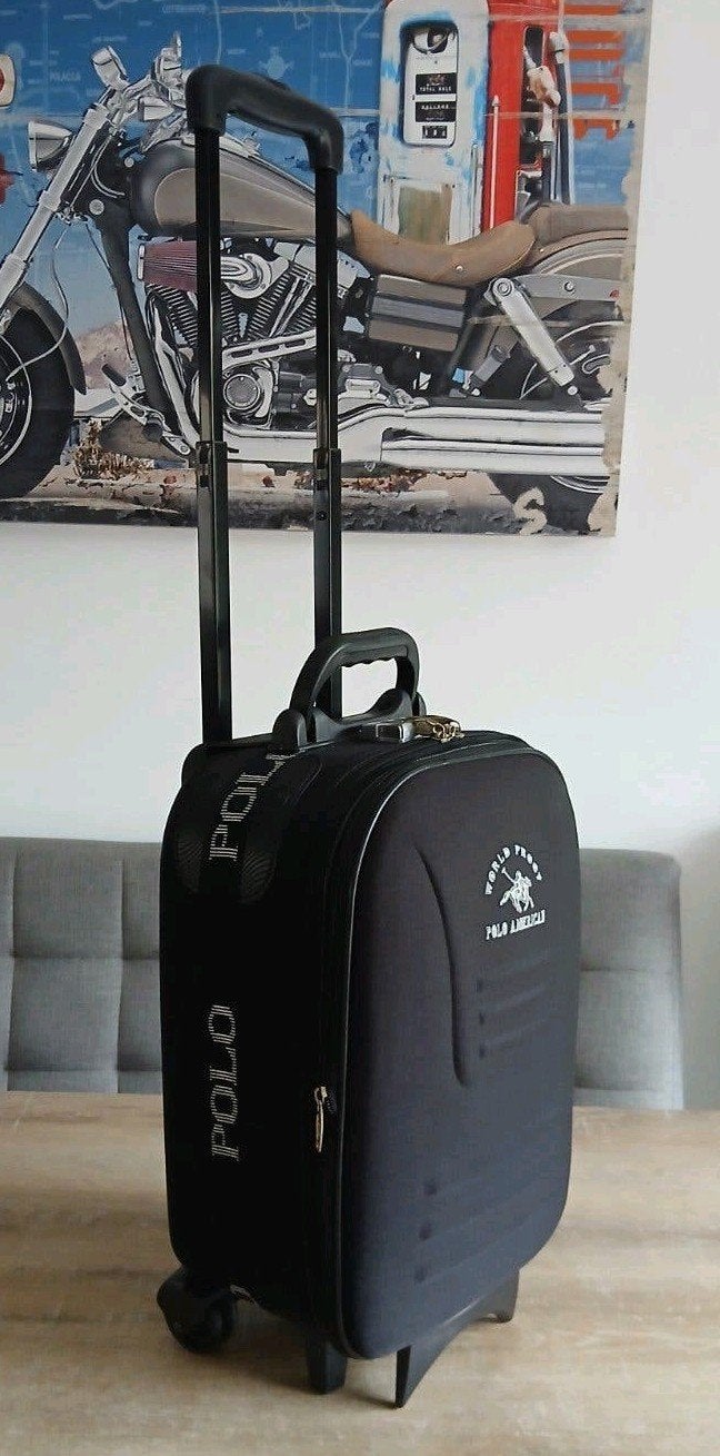 handbagage klein koffer trolley Polo American + slot wielen, Slot, Minder dan 50 cm, Ophalen of Verzenden, Zo goed als nieuw