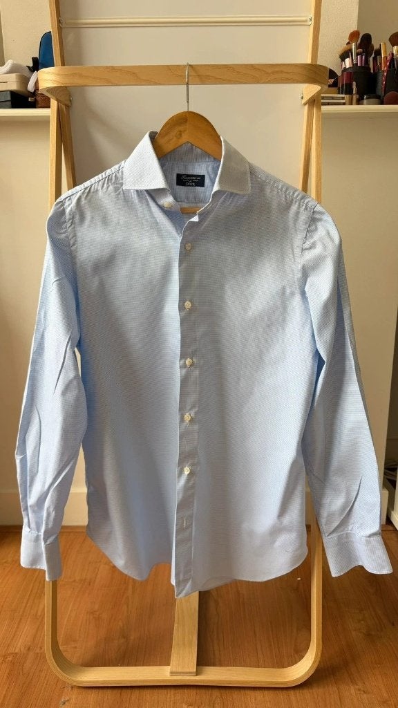 Finamore 1925 Napoli Blauw Geruit Overhemd Maat 41 Zeer, Finamore 1925 Napoli, Zo goed als nieuw, Halswijdte 41/42 (L), Verzenden