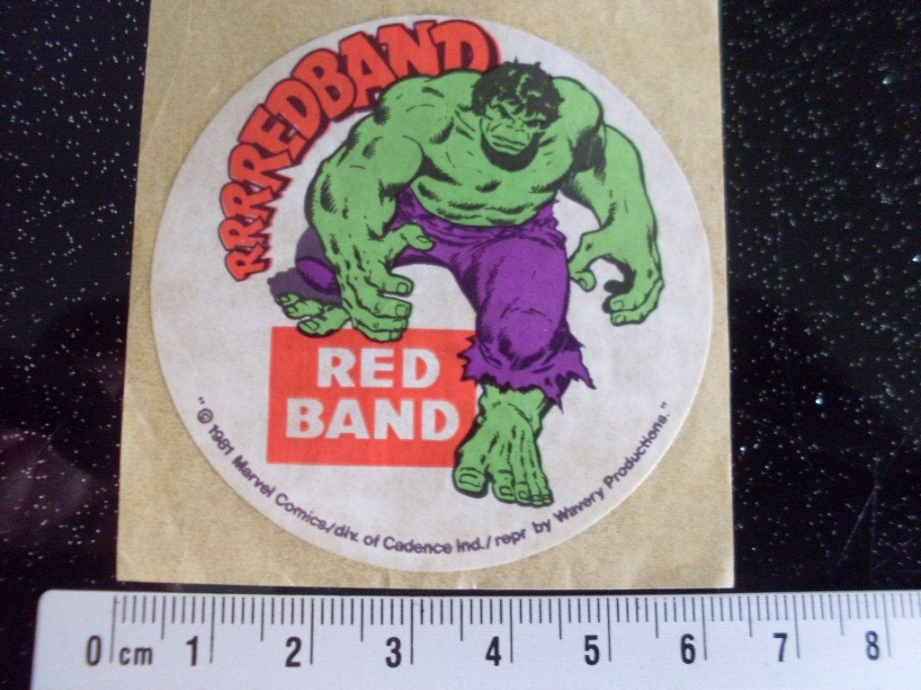 sticker red band de hulk 1981 marvel, Verzenden, Zo goed als nieuw, Strip of Tekenfilm