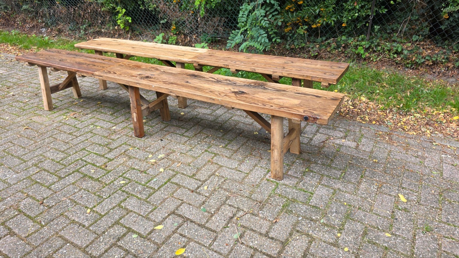 oude banken 3 meter te gebruiken als eetbank, Ophalen, Gebruikt, Bruin, Vijf, Zes of meer stoelen