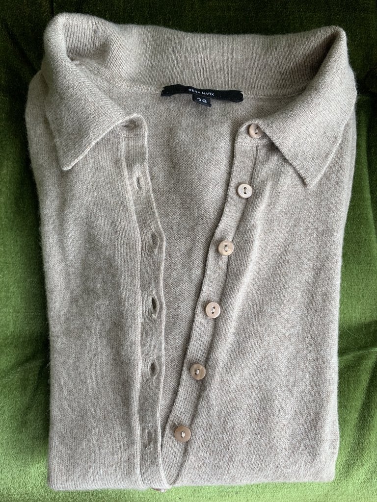 Rena Marx cashmere polo trui, 100% cashmere, sandbeige, mt38, Maat 38/40 (M), Verzenden, Beige, Zo goed als nieuw