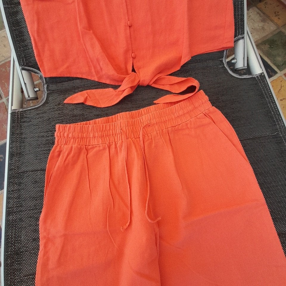 freequent blouse en broek nieuw S oranje linnen, Maat 38/40 (M), Freequent, Nieuw, Oranje
