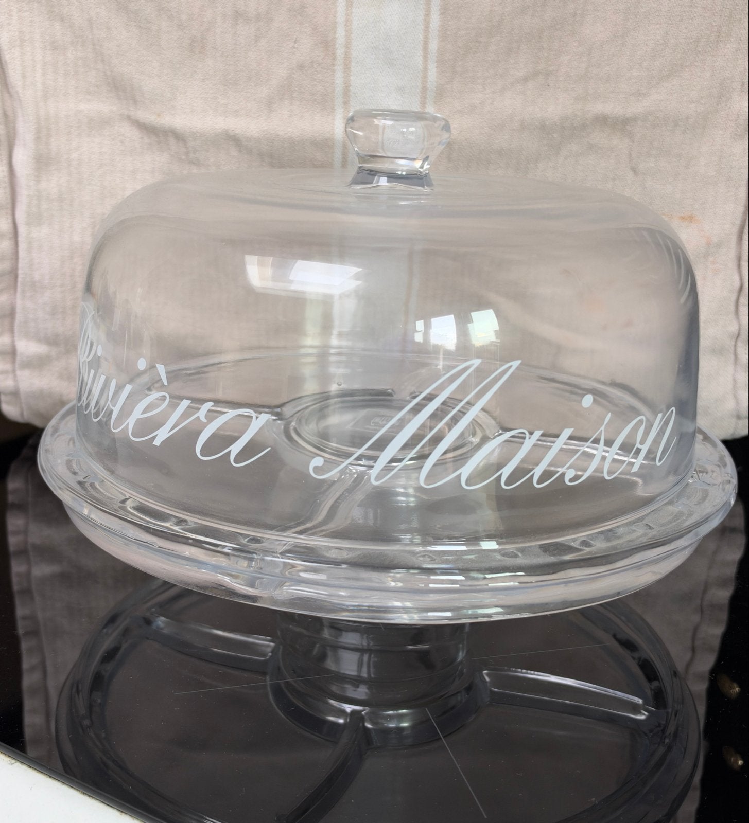 Riviera Maison glazen etagere met stolp, Ophalen, Zo goed als nieuw, Riviera Maison, Glas