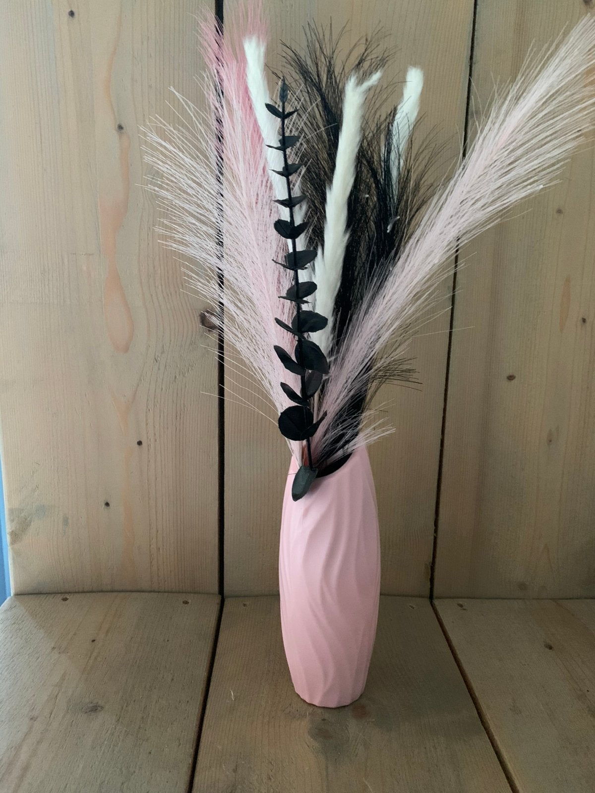 Vaas roze met pluimen, Ophalen of Verzenden, Zo goed als nieuw