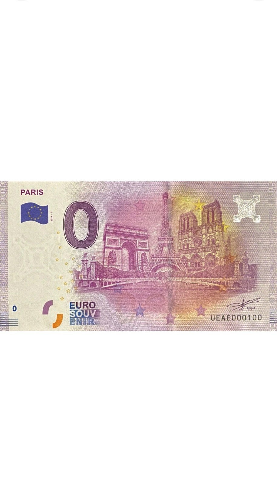 0 Euro biljet Parijs 2016 serienummer 100!, Postzegels en Munten, Ophalen of Verzenden, Frankrijk, 5 euro