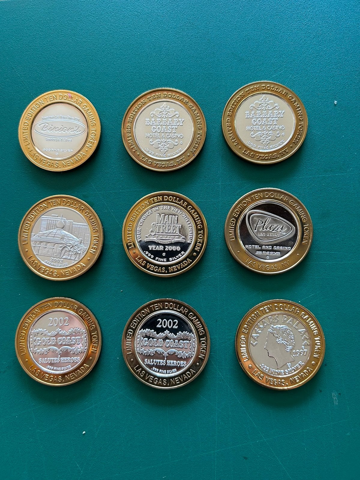 9x LAS VEGAS Casino munten .999 puur zilver, Ophalen of Verzenden, Noord-Amerika, Zilver