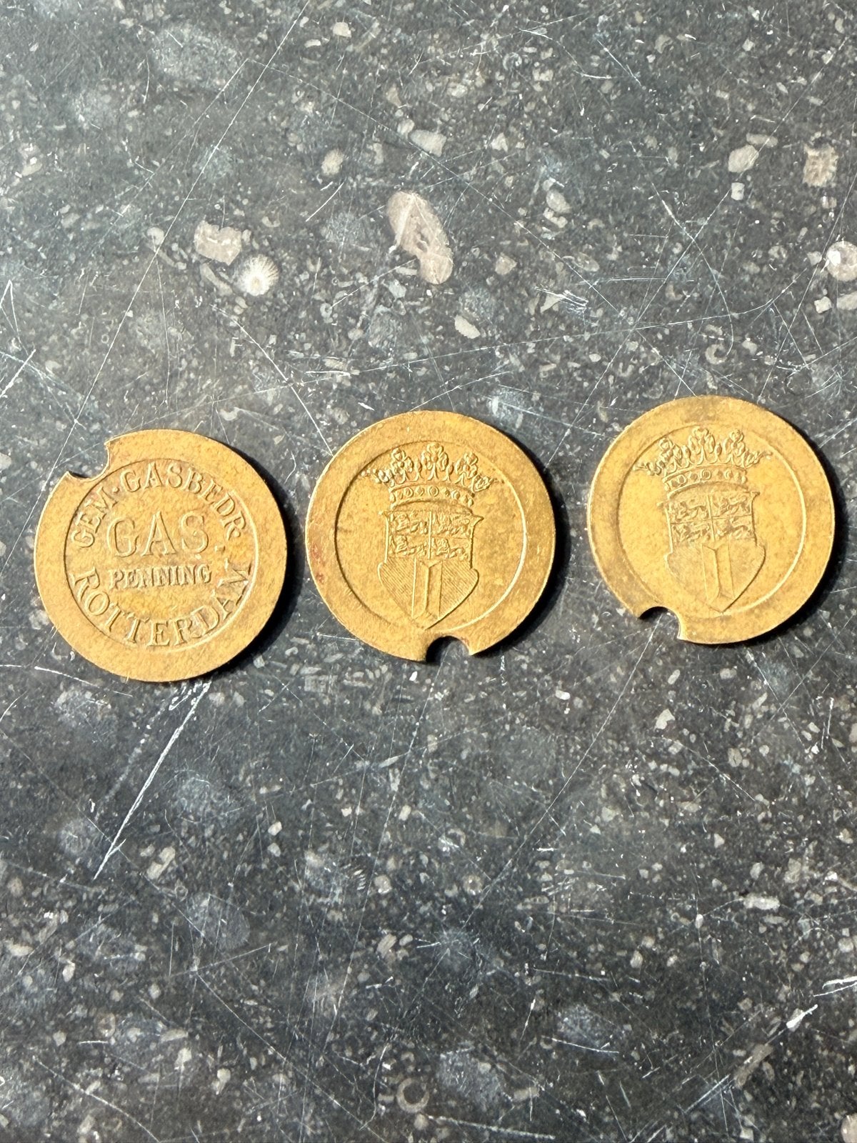 Set van 3 Oude Gaspenningen Rotterdam, Postzegels en Munten, Ophalen of Verzenden, Vóór koninkrijk, Overige waardes, Setje