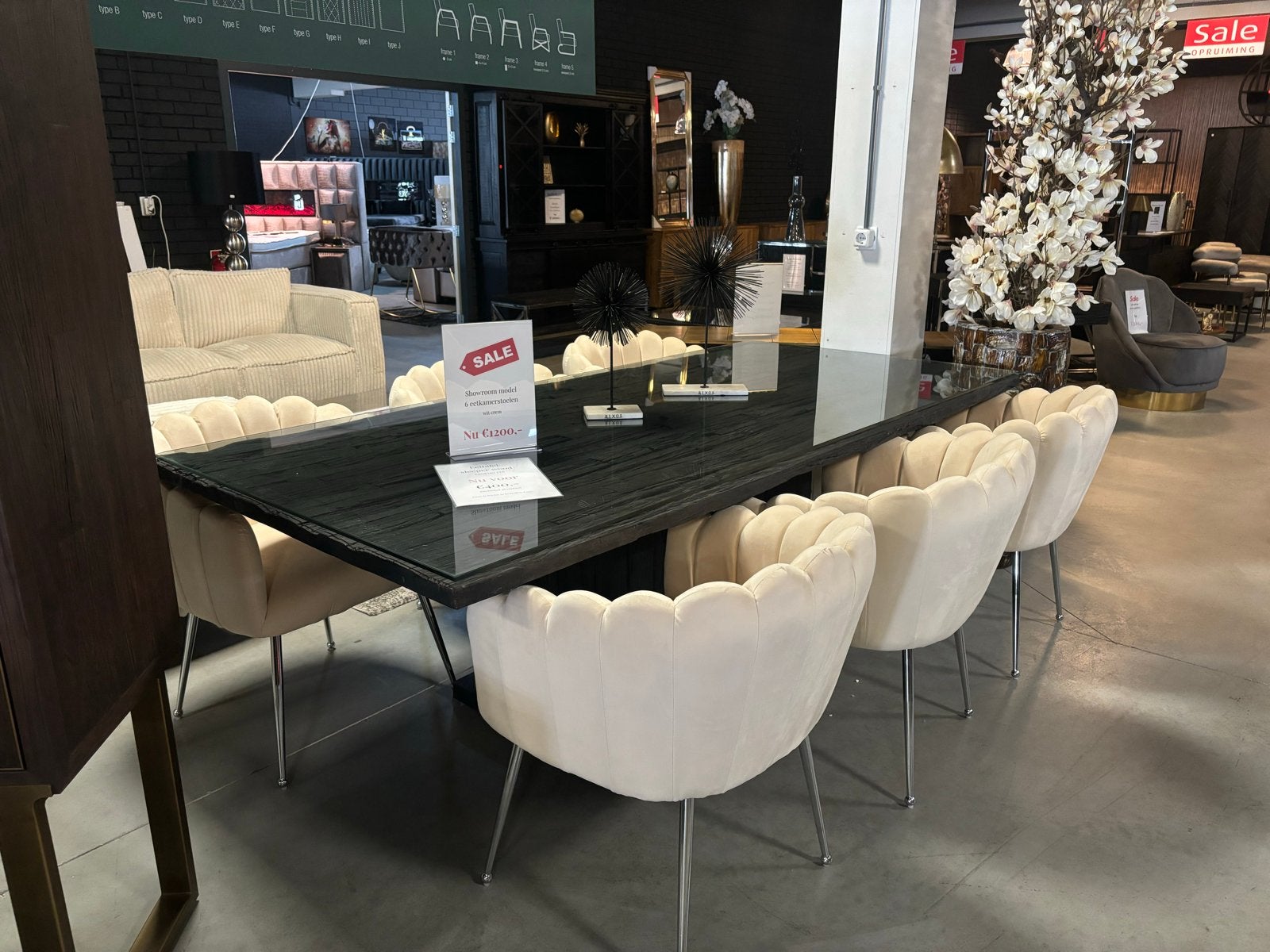 Crème Eetkamerstoelen - Set van 6 (Sale/Outlet), Ophalen, Gebruikt, Overige kleuren, Stof