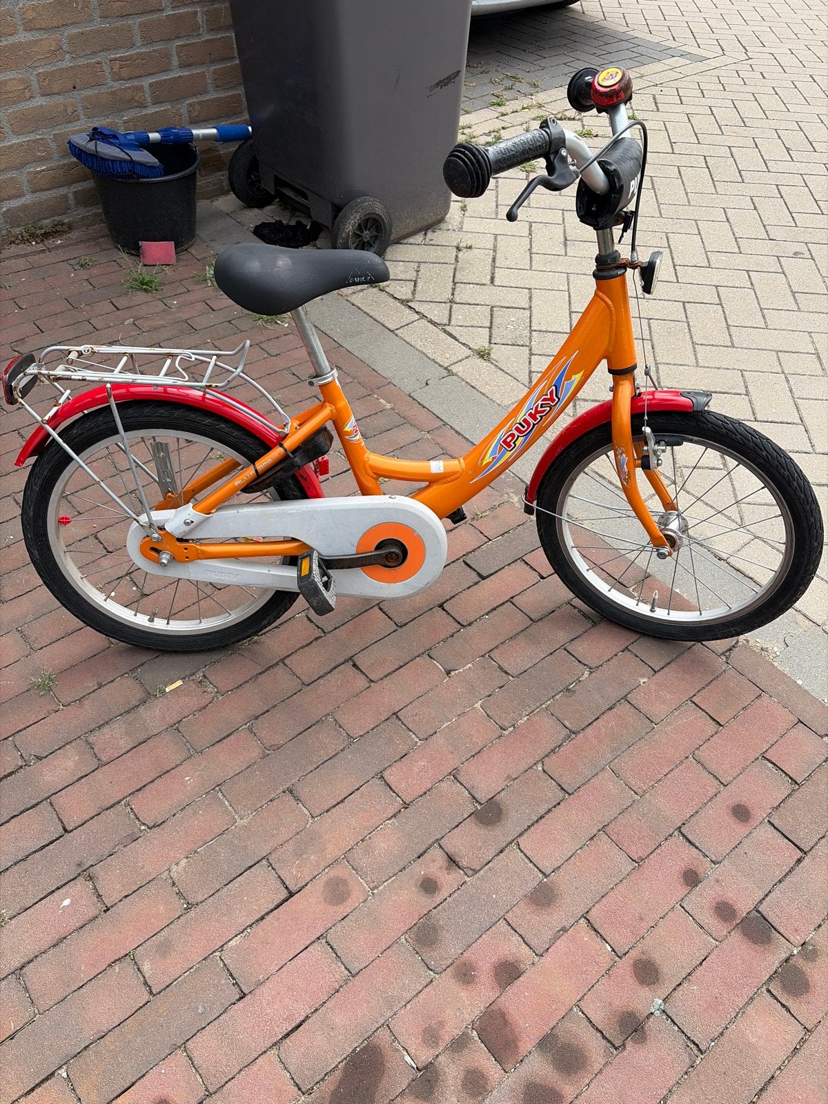 Puky kinderfiets oranje/rood 16 inch, Fietsen en Brommers, Fietsen | Kinderfietsjes, Ophalen, Gebruikt, Terugtraprem, 16 tot 20 inch