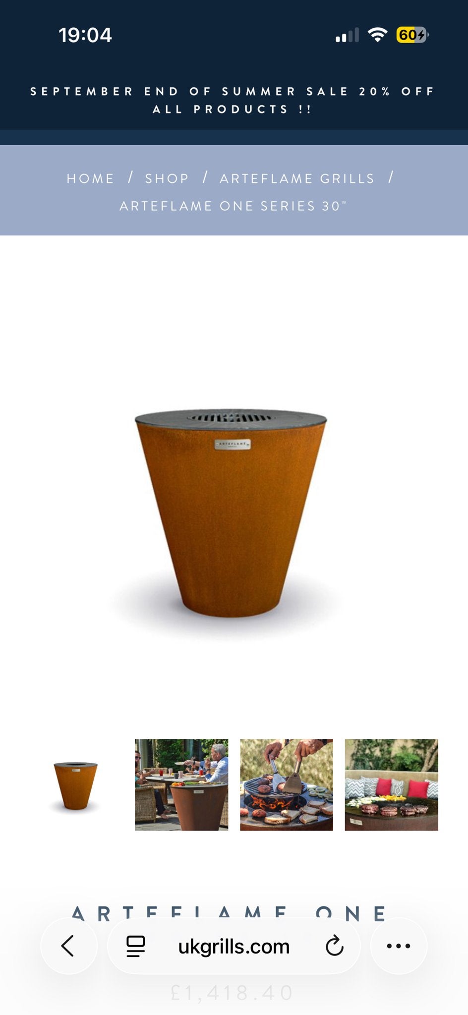 Arteflame One Series 30" Vuurton/BBQ - Cortenstaal, Tuin en Terras, Ophalen of Verzenden, Gebruikt, Vuurton