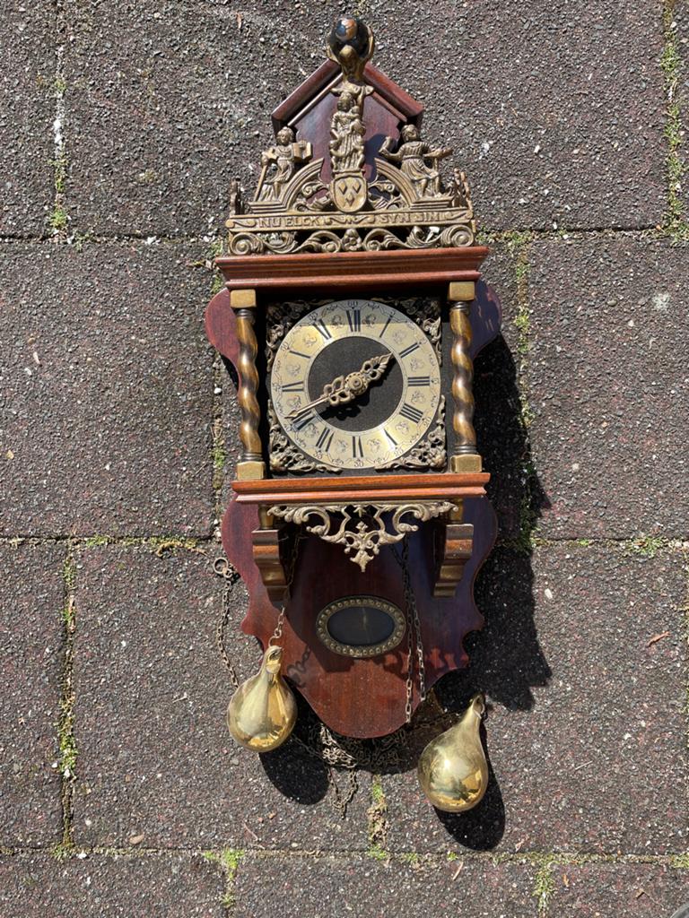 Antieke wandklok met gewichten - Goede staat, werkend, Ophalen