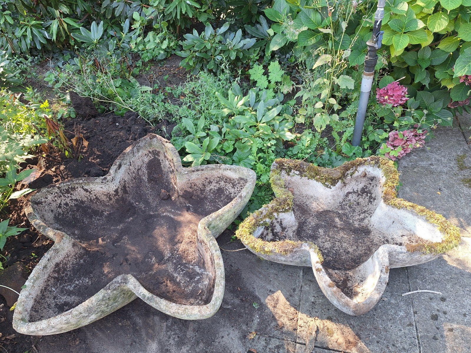 Twee grote betonnen bloembakken plantenbakken, Ophalen, Gebruikt, Minder dan 30 cm, 100 cm of meer
