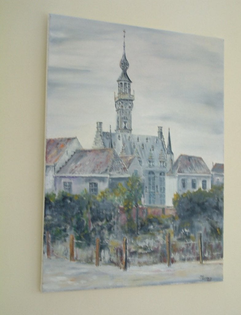 Veere 60 x 80 cm Jac Caljouw  oude visserij op de zeil, Maritiem / water, Doek, Ophalen of Verzenden, Gesigneerd